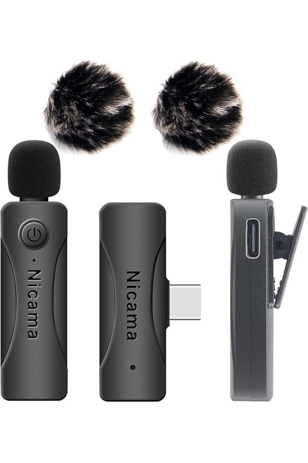 ميكروفون لافالير لاسلكي AS12 USB-C مع جهازي إرسال لهواتف آيفون 15 و16 و17 وأندرويد بمنفذ Type-C