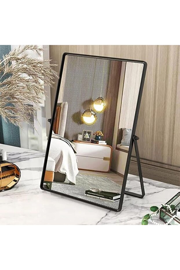 Black Table Mirror Makeup Mirror Portable Vanity Metal Framed Mirror Rectangular Desk Mirrors with S