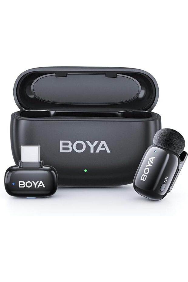 ميكروفون لافالير لاسلكي BOYA Mini 2 مع إلغاء الضوضاء بالذكاء الاصطناعي والتحكم عبر التطبيق، عمر بطارية 30 ساعة مع شاحن