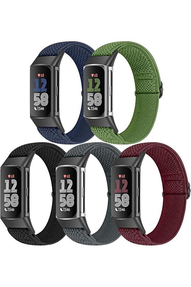 مجموعة من 5 أحزمة ساعة مرنة من النايلون متوافقة مع Fitbit Charge 6/Fitbit Charge 5، قابلة للتعديل