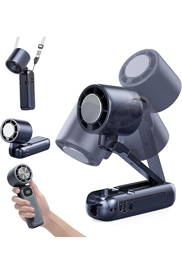 مروحة يدوية مع لوحة تبريد - 6000 مللي امبير - 100 مستوى - قابلة للطي - شاشة LED - وظيفة شحن الهواتف