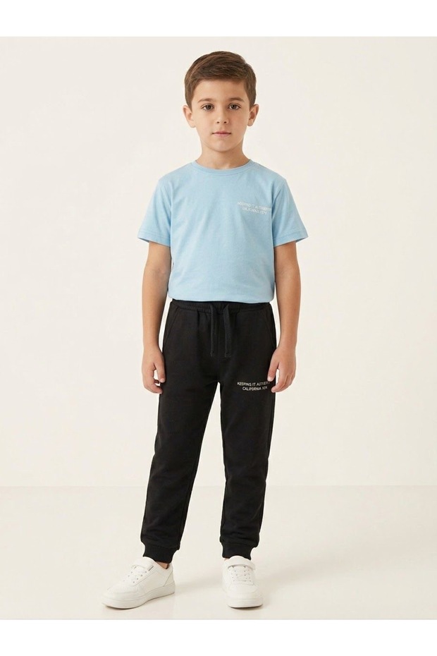 Boy's Tracksuit Set 100% Cotton Baby Blue Top with Black Writing on the Bottom