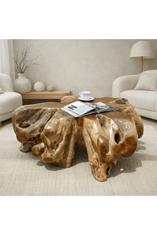 DELYAR ROUND TEAK ROOT COFFEE TABLE