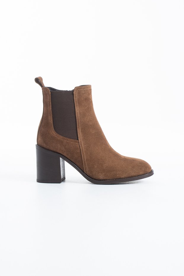 Verona Women's Genuine Leather Suede Thick Heeled Tan Chelsea Boots