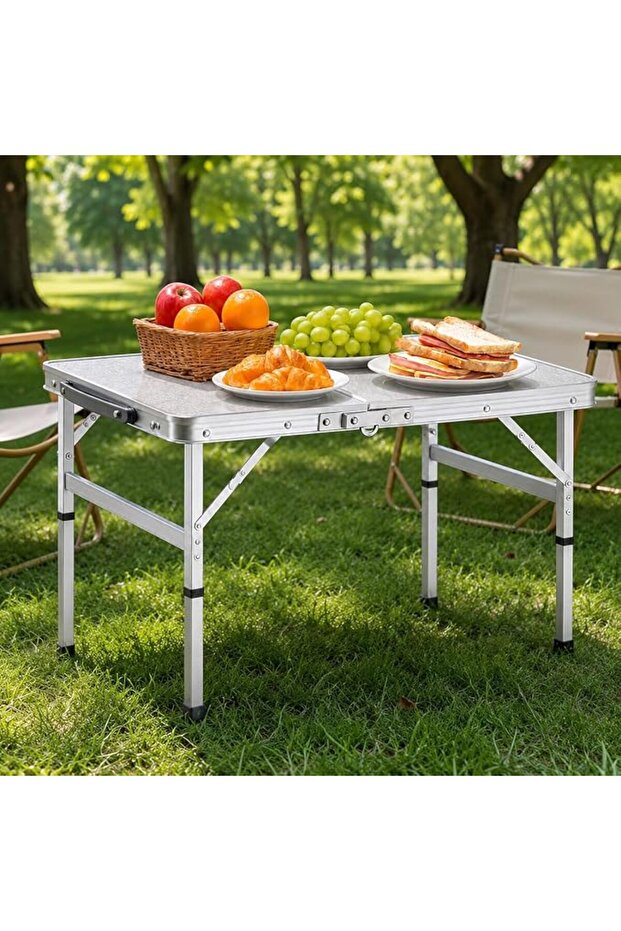 Camping Table – Portable Folding Lightweight Aluminum Picnic Table with Adjustable Height, Fold-in-H