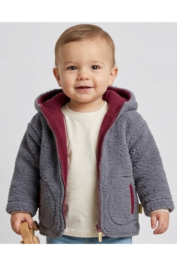 Baby Boy Winter Welsoft Hooded Zippered Lamb Cardigan, 1-2-3-4 Years Old Winter Plush Jacket