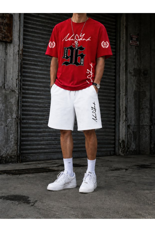 Men's Cotton Oversize New York 96 Graphic Printed Crew Neck Casual T-Shirt