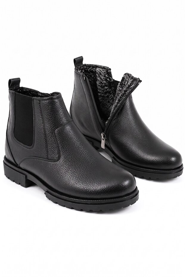 Men's Fur Lined, Non-Slip Rubber Sole, Zippered and Elastic Detailed, Guaranteed Black Winter Boots