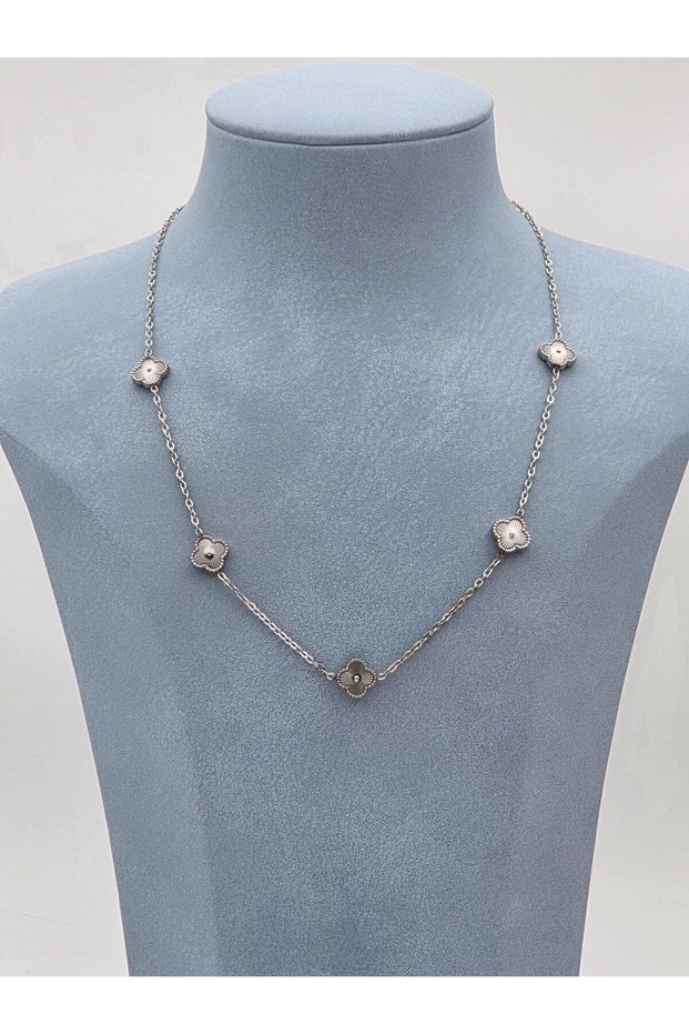 White Steel Necklace 45cm Double Sided
