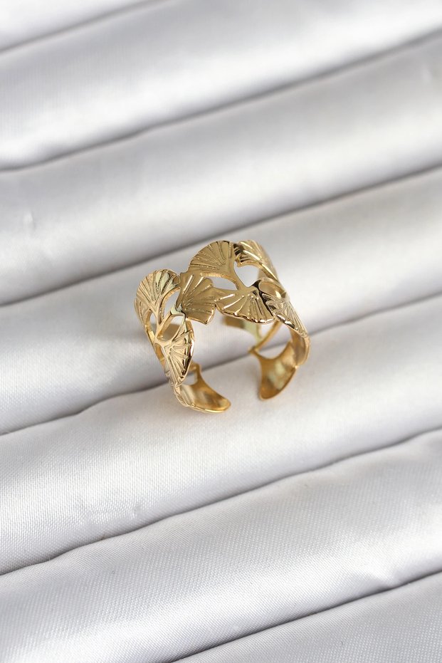 316L Steel Gold Color Fan Model Women's Ring Tj-Byk4159