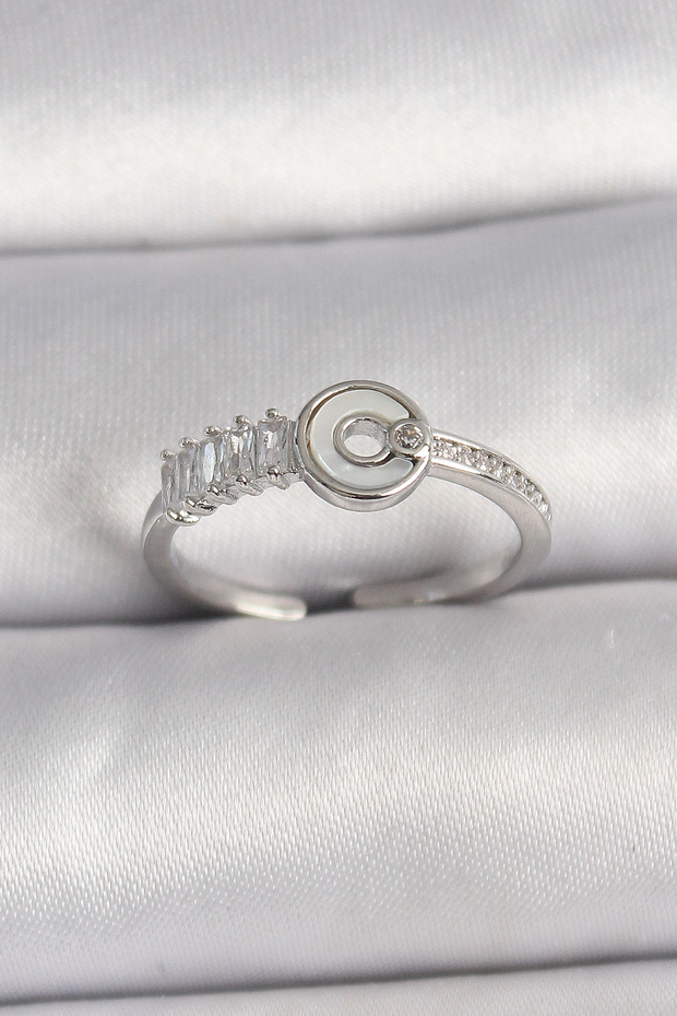 Brass Silver Color Zircon Stone Adjustable Women's Ring Tj-Byk3562