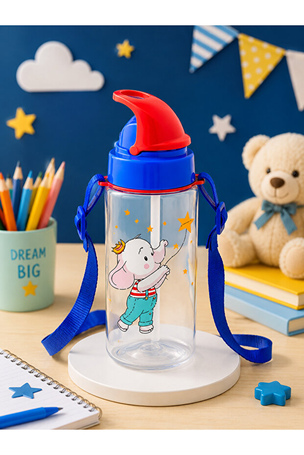 Third Tritan Patterned Water Bottle with Straw (Drinker) 500 Cc