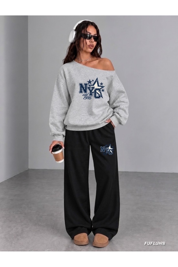 Nyc Star Women's Boat Neck Sweatshirt/Top Track Suit Set