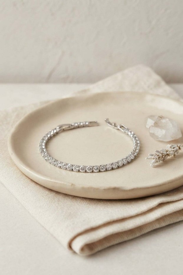 Brass Silver Color Zircon Stone Waterway Women's Bracelet