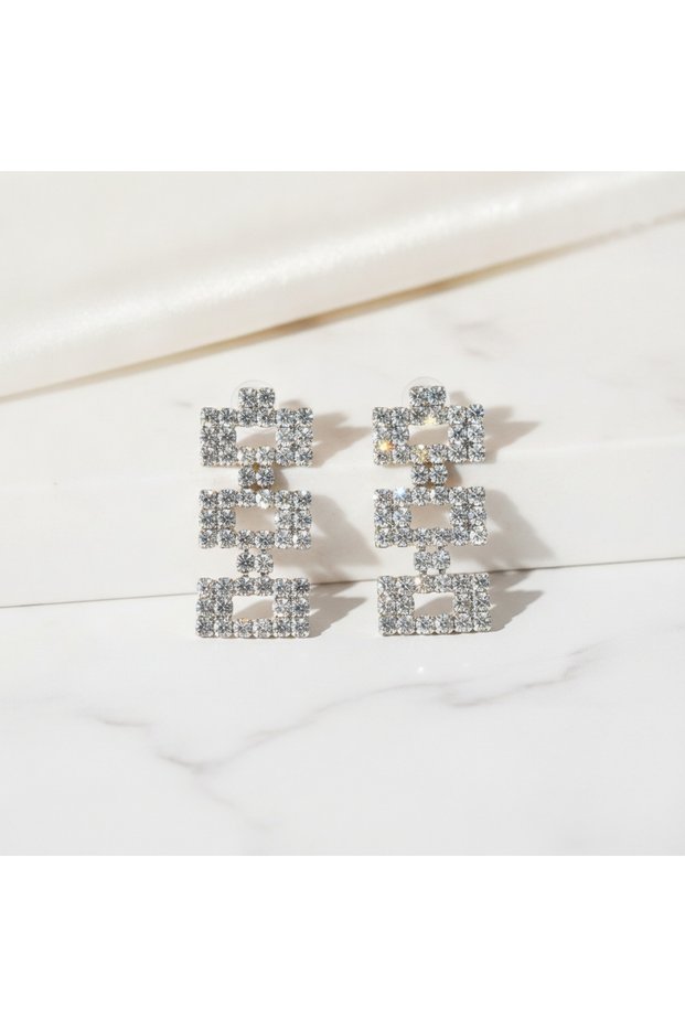 Shiny Zircon Stone Multiple Geometric Stone Earrings