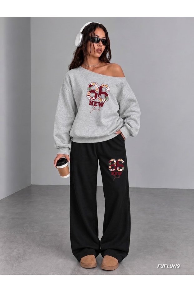 86 New York Printed Women's Boat Neck Sweatshirt/Top Sweat Suit