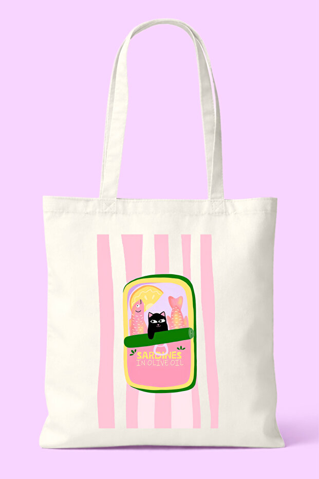 Sardines in Olive Oil – Pink Striped Retro Cloth Bag