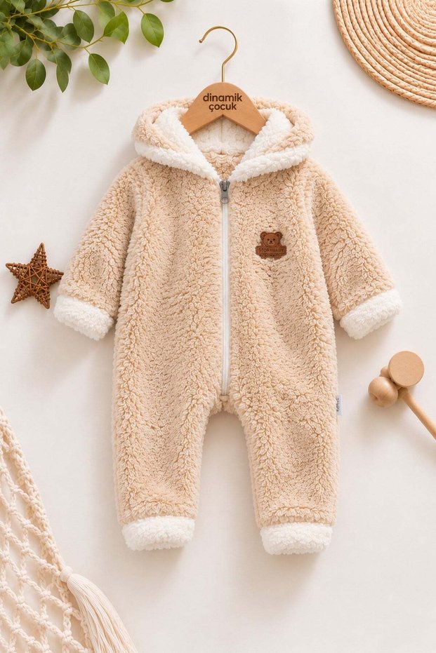 Welsoft Baby Jumpsuit with Hood and Zipper, Plush Winter Thick Warm Unisex Baby Jumpsuit 6-18 Months
