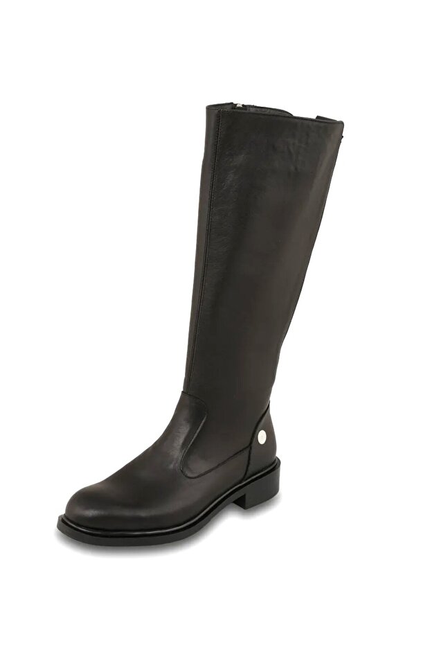 D26Kc-2105 Women's Genuine Leather 2 cm Thick Heeled Round Toe Classic Boots