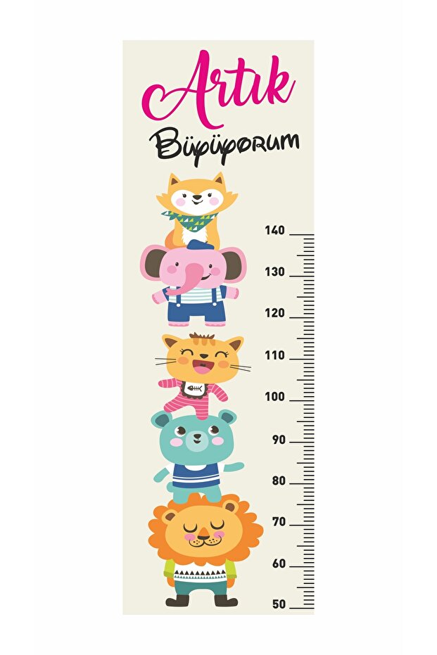 Children's Room Height Measuring Ruler Cute Animals Concept Self-Adhesive Foil Height Ruler