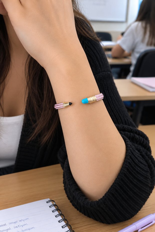 Women's Pen Design Bracelet with Gold Detail, Stylish Bracelet