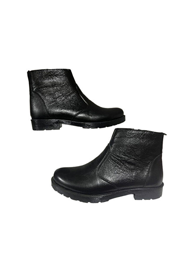 Mr Whitte -- Genuine Leather Zippered Men's Short Boots - Black