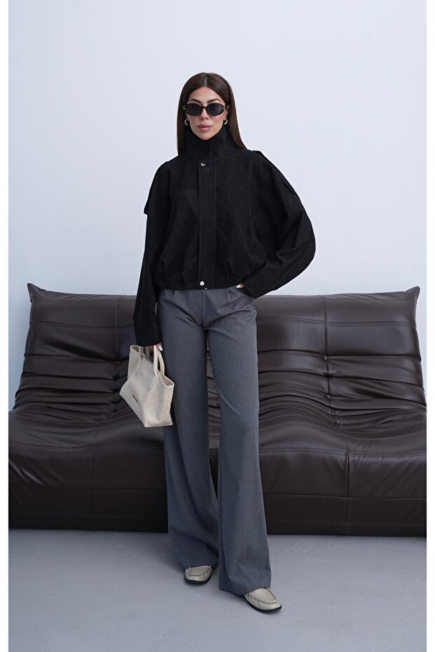 Women's Black Oversize Bomber Jacket