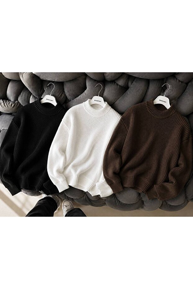 Women's 3-Piece Crew Neck Oversize Knitwear Sweater Soft Knitted Sweater