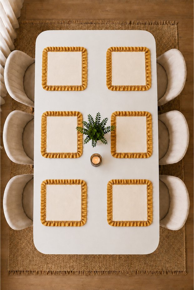 6-Piece Ruffled American Service Plate Set – Cream Color Stylish and Decorative Table Presentation Set