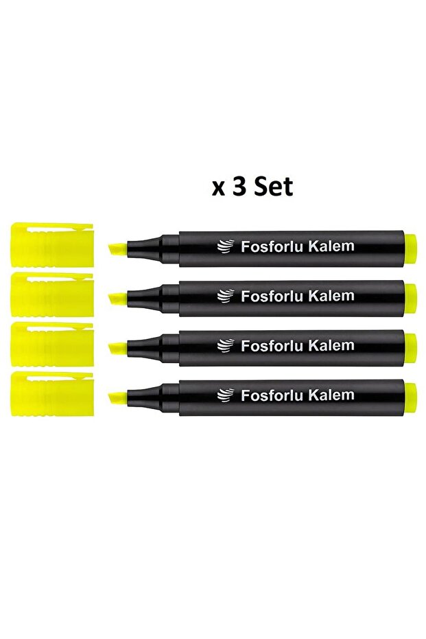 Highlighter Pen 4-Pack Yellow X 3 Set