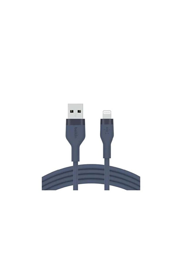 بيلكن كيبل شحن ونقل بيانات USB-A إلى Lightning من السيلكون بطول 1 m لون أزرق، مرن ومتين للآيفون وأجه