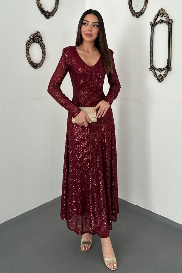 Burgundy Backless Pulpayet Dress