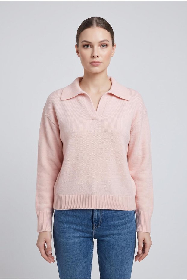 Buttonless Polo Collar Women's Sweater