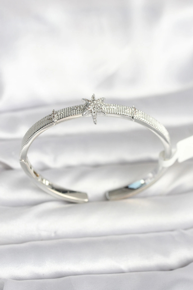 Brass Silver Color Pole Star Model Women's Handcuff Bracelet Tj-Bb8092