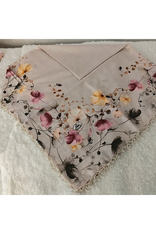 Handmade Patterned Yarn Embroidery with Ring Beads on the Edge, Yemeni, Scarf, with Embroidery on 4 Sides
