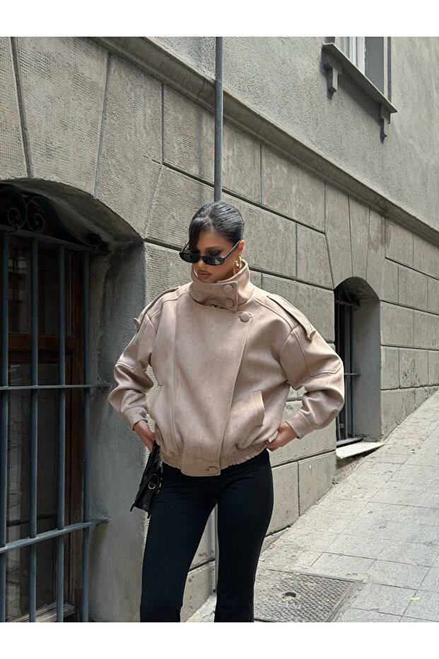 Suede Oversize Cross-Closure Biker Jacket