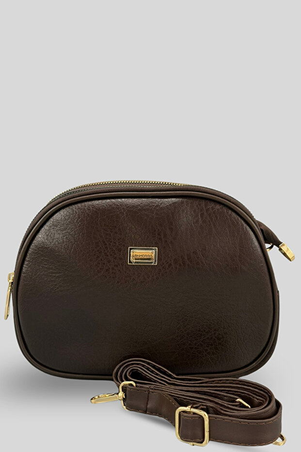 Women's Bag - Three-Compartment Shoulder Strap Quality Women's Bag Brown