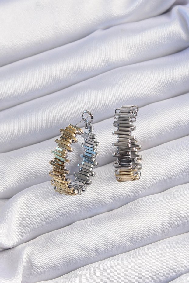 Brass Gold Silver Color Serrated Hoop Earrings - Tj-Bkp9228