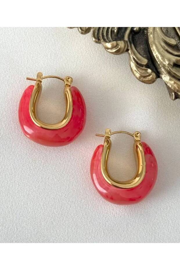 Acrylic Gold Half Hoop Bag Earrings - Stylish Elegant Modern Design Earrings 316L Steel Anti-Allergic