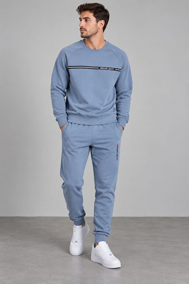 Men's 2 Thread Combed Cotton Fabric Crew Neck Ribbed Tracksuit Set Dawrazz-3029