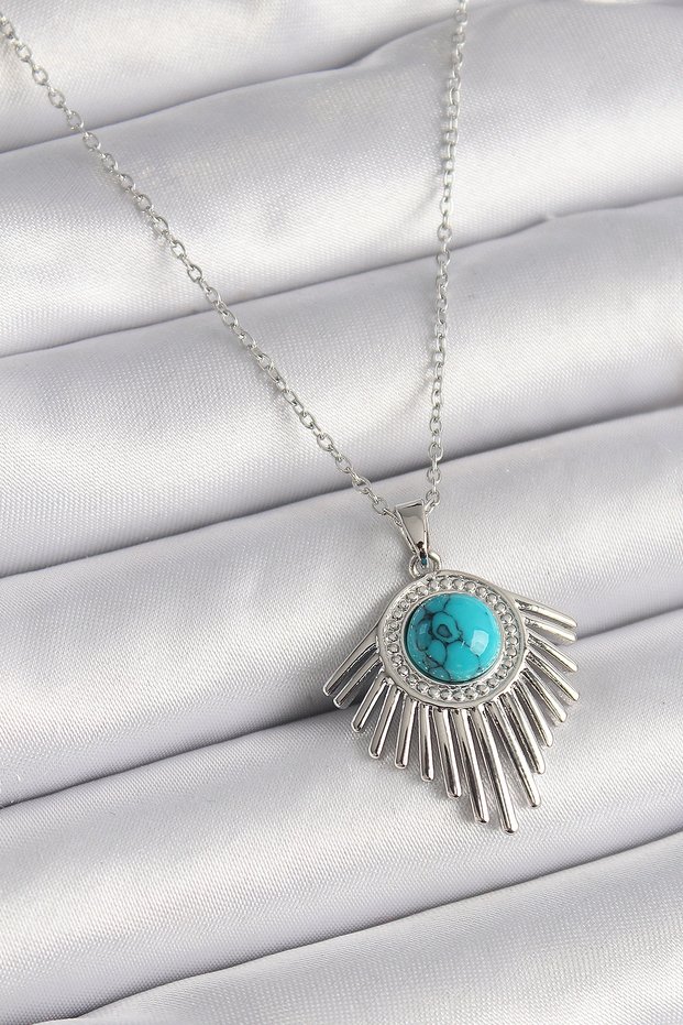 316L Steel Silver Color Chain Blue Beaded Zircon Stone Women's Necklace Tj-Bko9617