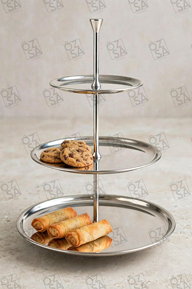 Nobles Tria 3-Tier Stainless Steel Cookie Stand Decorative Presentation Tray Serving Tray Large Tiered Presentation Tray 14-20-26cm