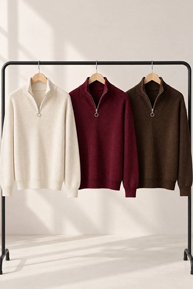Men's 3-Piece Half-Zip Ribbed Knit Sweater Set