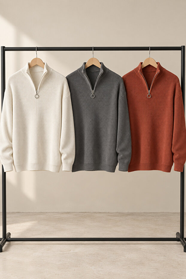 Men's 3-Piece Half-Zip Ribbed Knit Sweater Set