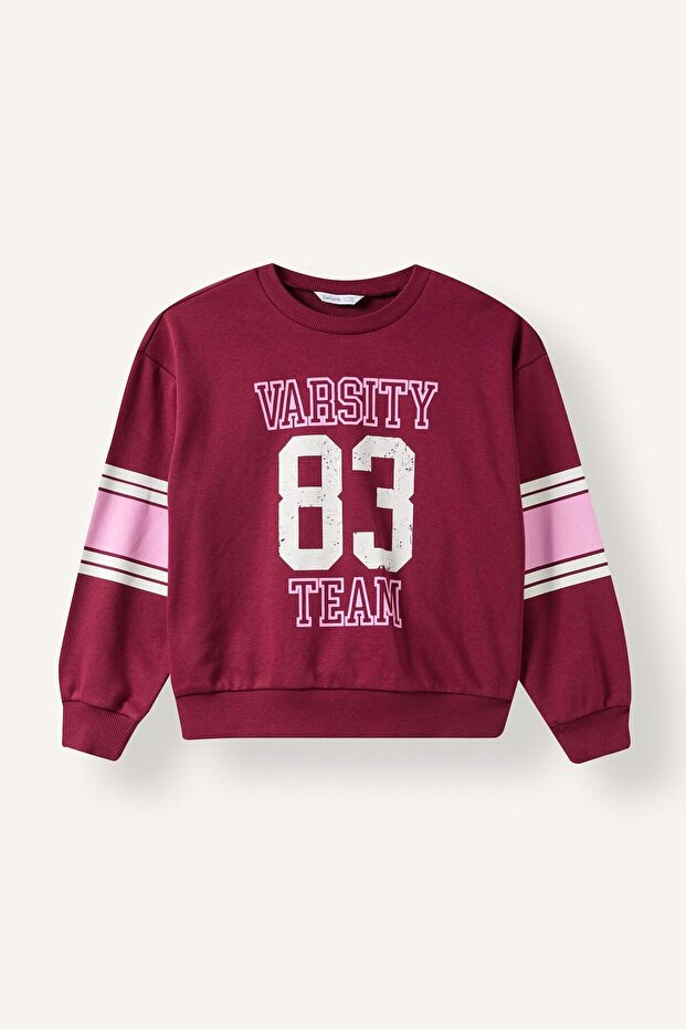 Crew Neck Stripe Detailed Printed Sweatshirt for Girls I7532A826Au