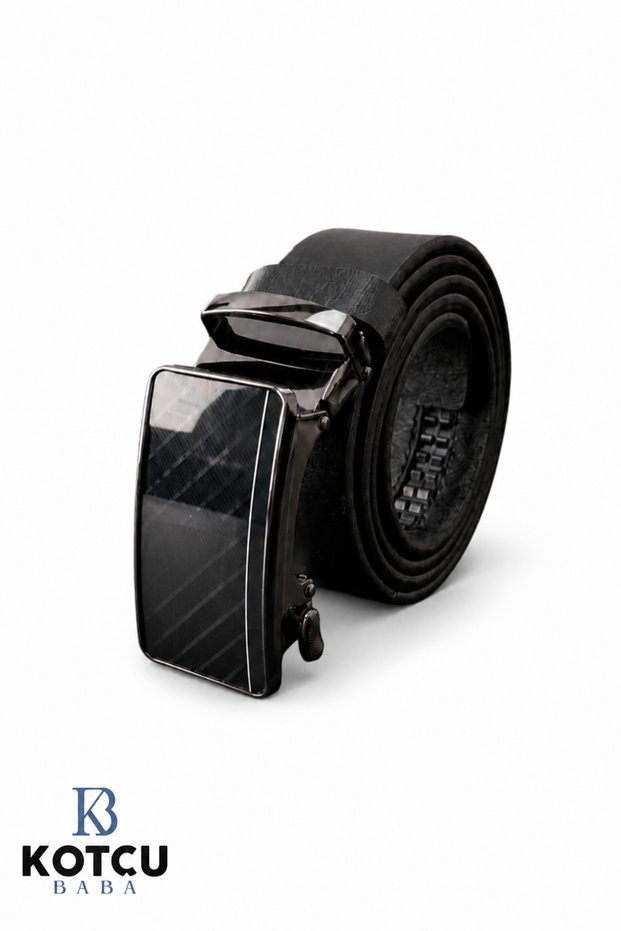 Genuine Buffalo Leather Automatic Shiny Buckle 4 cm Men's Belt