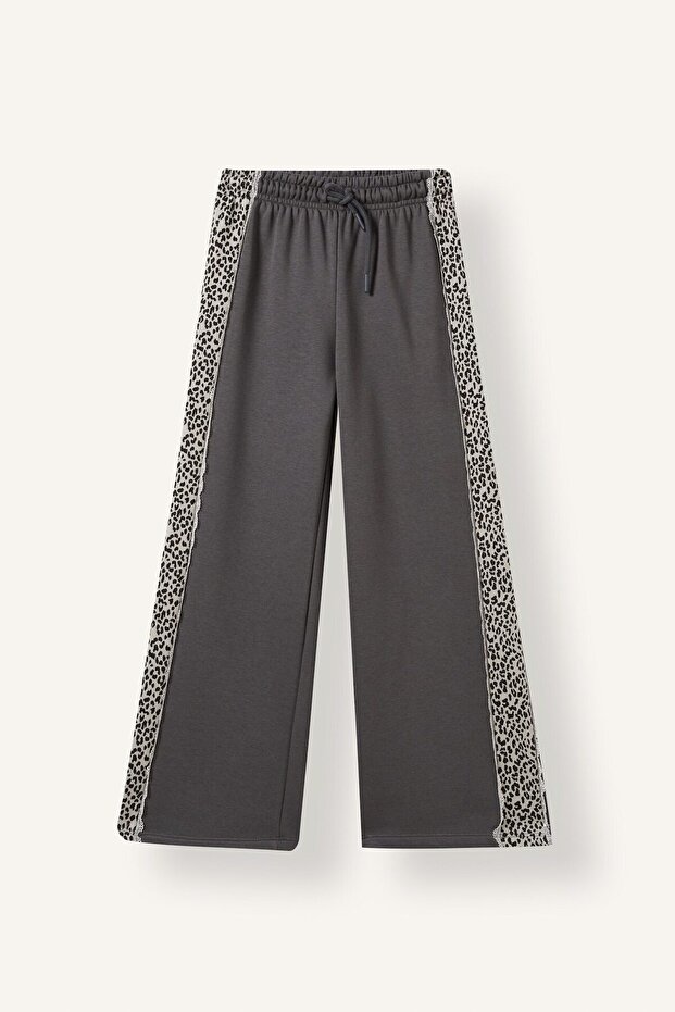 Wide Leg Leopard Pattern Striped Waist Tie-Up Sweatpants for Girls I4343A826Au