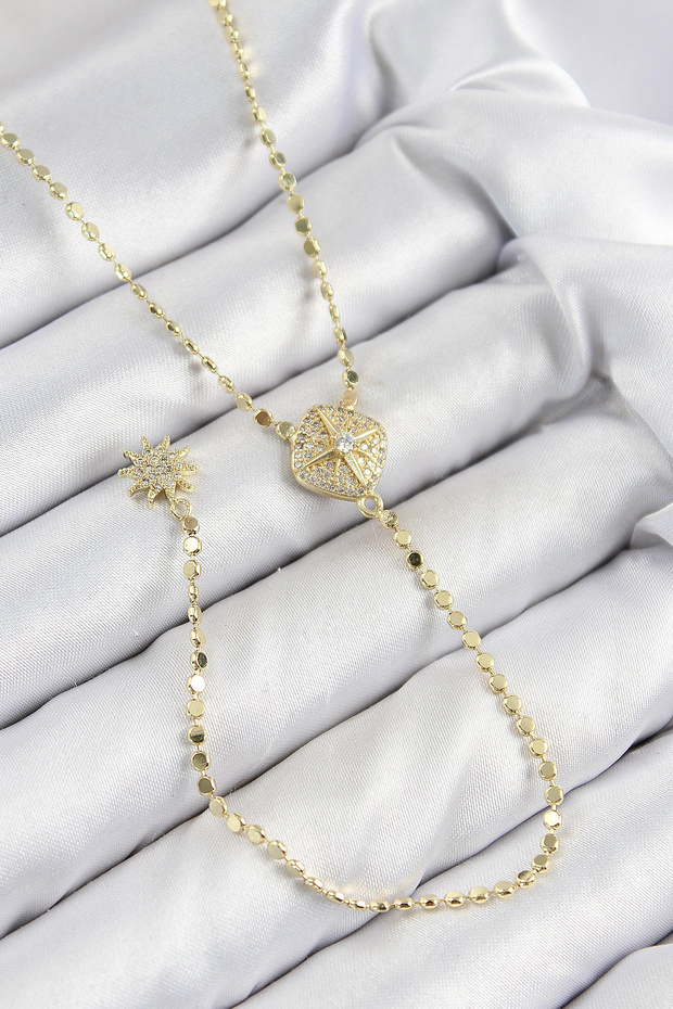 Brass Zircon Stone Crushed Chain Medallion Model Gold Color Y Necklace Tj-Bko10471