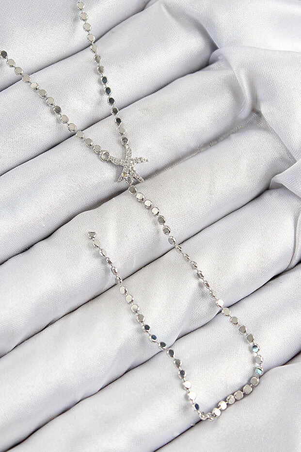 Brass Zircon Stone Crushed Chain Starfish Model Silver Color Y Necklace Tj-Bko10466