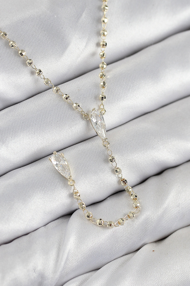 Brass Zircon Stone Gold Color Women's Y Necklace Tj-Bko10497